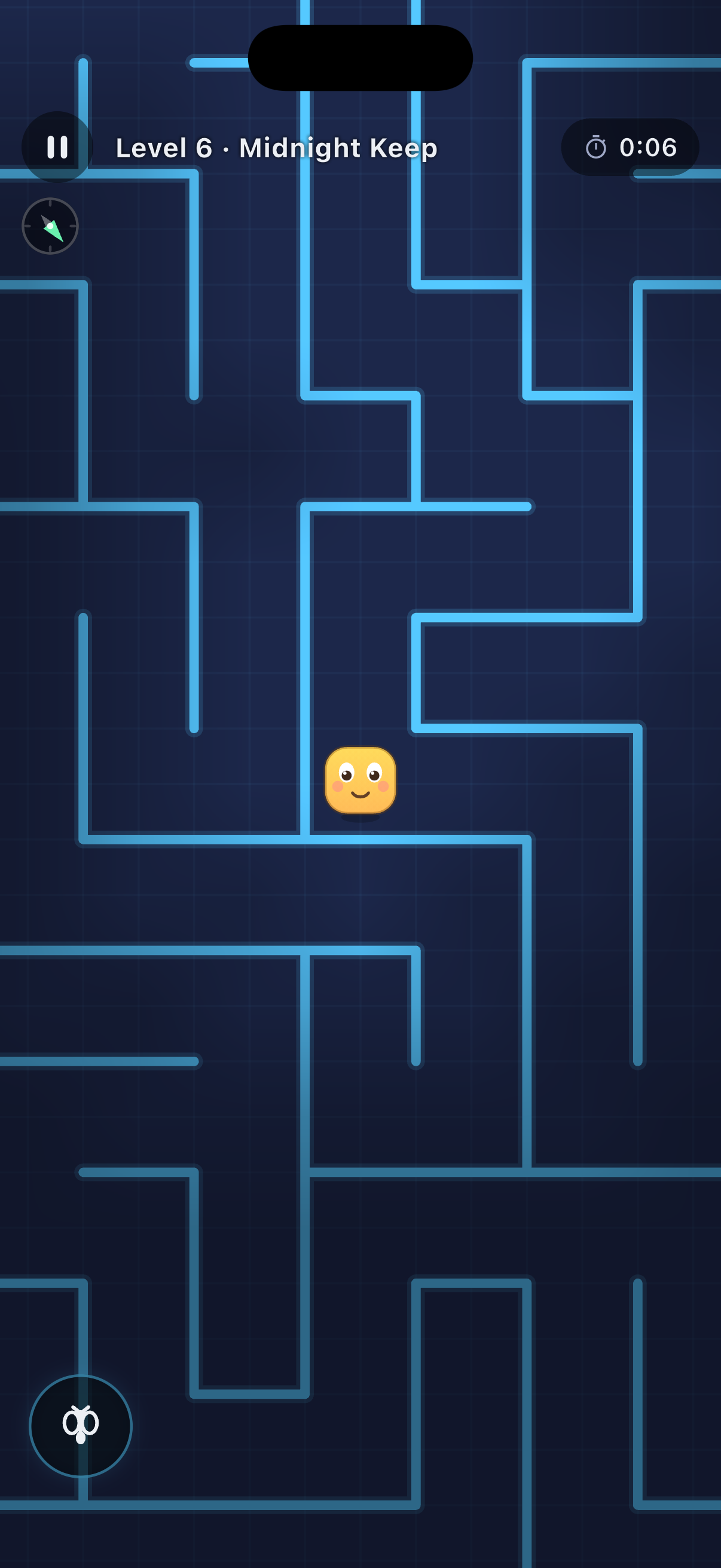 Guiding the smiling runner through the blue neon corridors of Level 6, Midnight Keep.